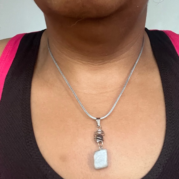 Hand Crafted Corded Medallion Necklace w Silver Quartz Diffuser Charm Wax Cord - Picture 4 of 4